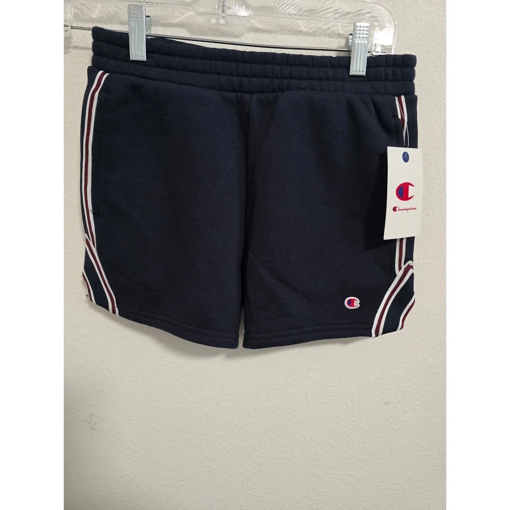 Champion Kids Navy Blue Fleece Shorts Side Taping NWT Size L